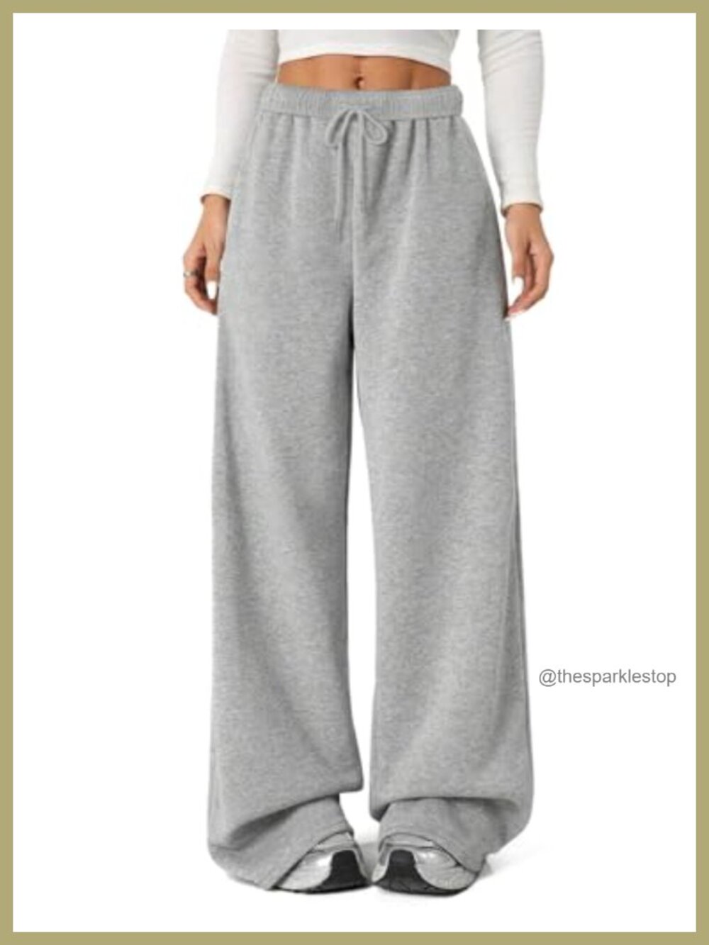 Fleece Lined Wide Leg Sweatpants High Waist Drawstring Pockets